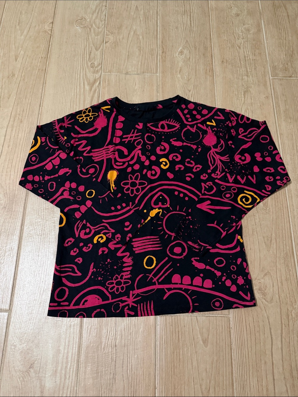 Desigual Kids Black Tee with Pink & Yellow Graphic Accents